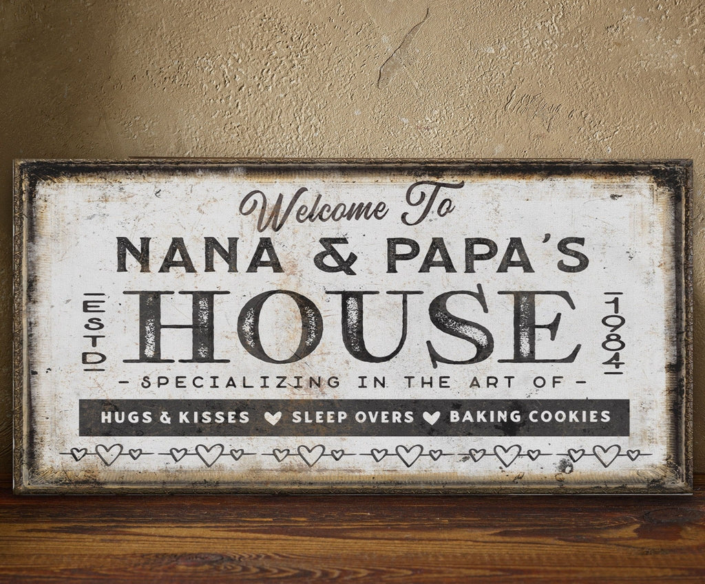 Grandma & Grandpas House Canvas Sign | Personalizable Grandparent Gift - thewrightstore