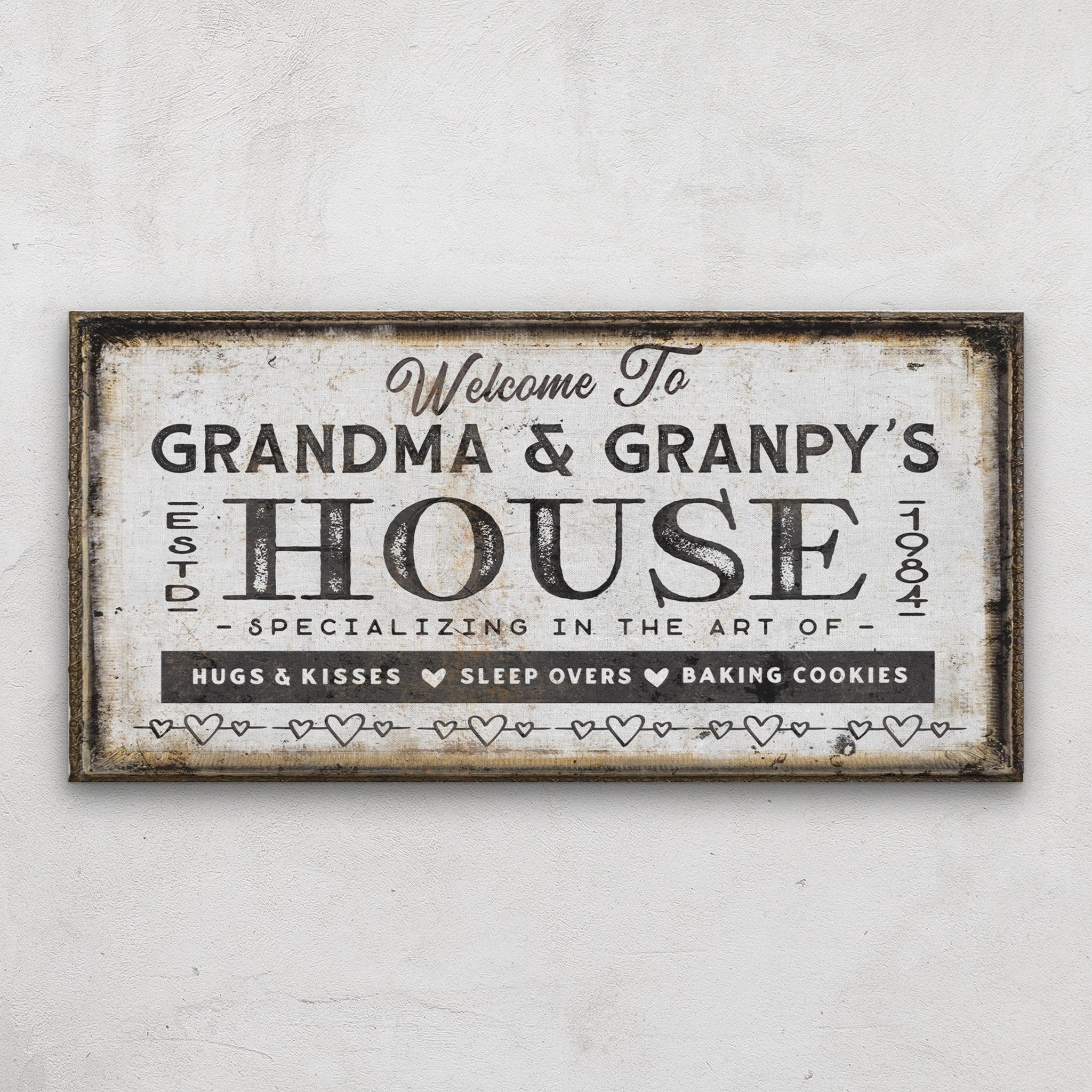 Grandma & Grandpas House Canvas Sign | Personalizable Grandparent Gift - thewrightstore