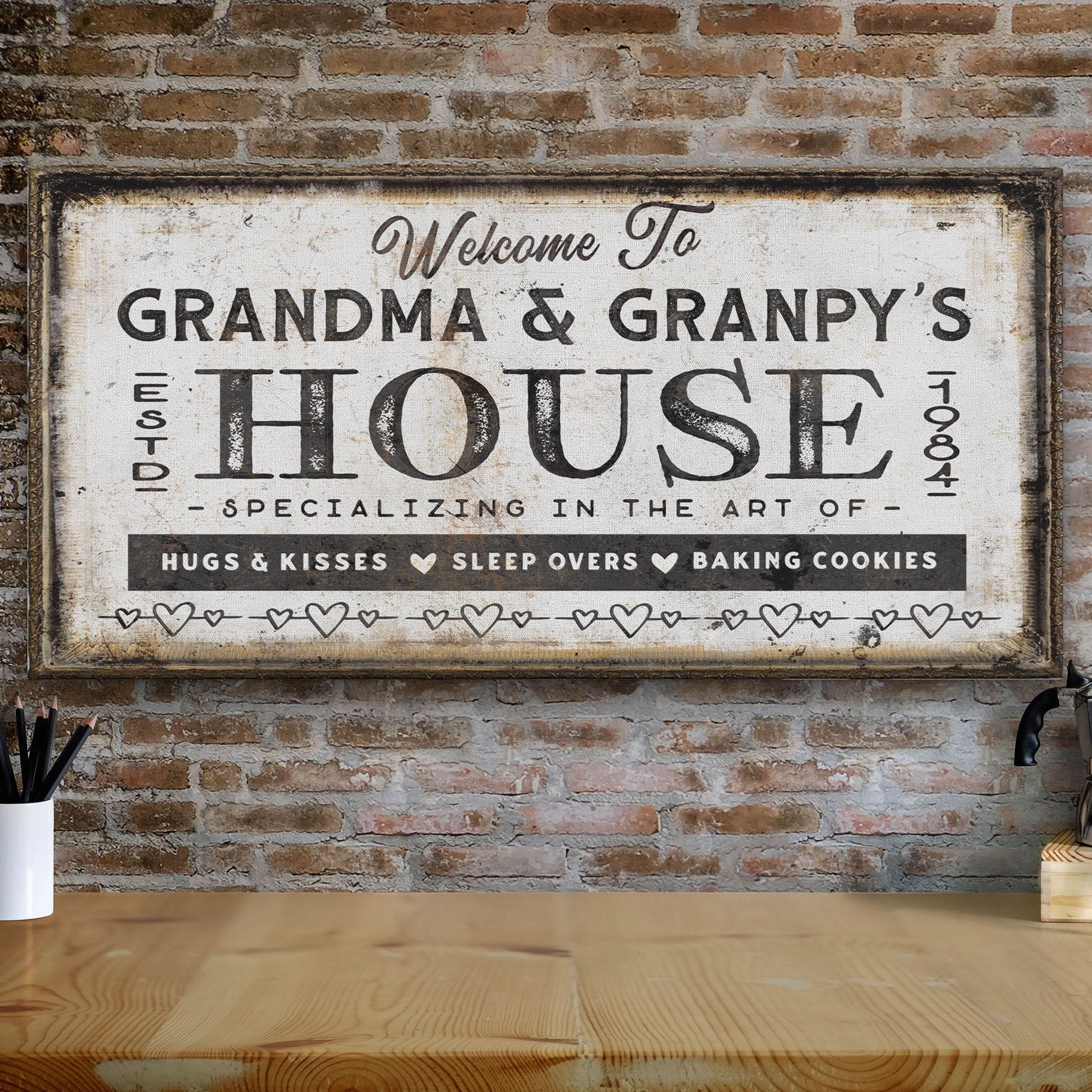 Grandma & Grandpas House Canvas Sign | Personalizable Grandparent Gift - thewrightstore
