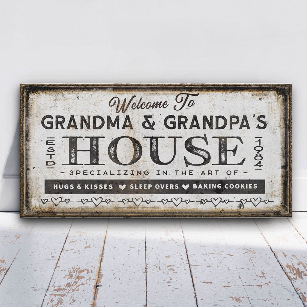 Grandma & Grandpas House Canvas Sign | Personalizable Grandparent Gift - thewrightstore