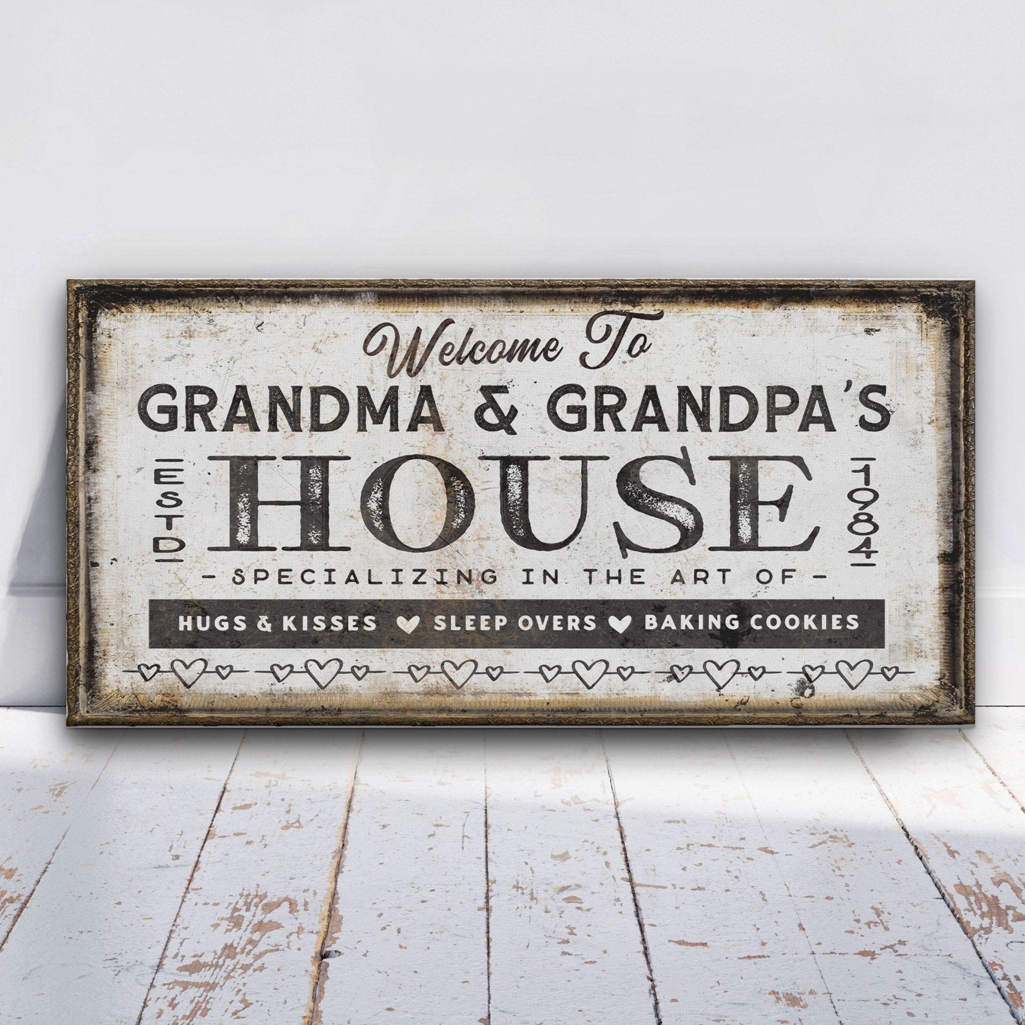 Grandma & Grandpas House Canvas Sign | Personalizable Grandparent Gift - thewrightstore