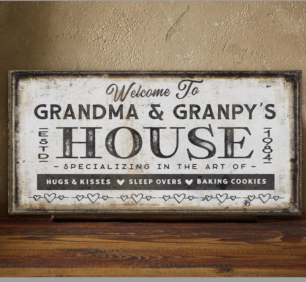 Grandma & Grandpas House Canvas Sign | Personalizable Grandparent Gift - thewrightstore