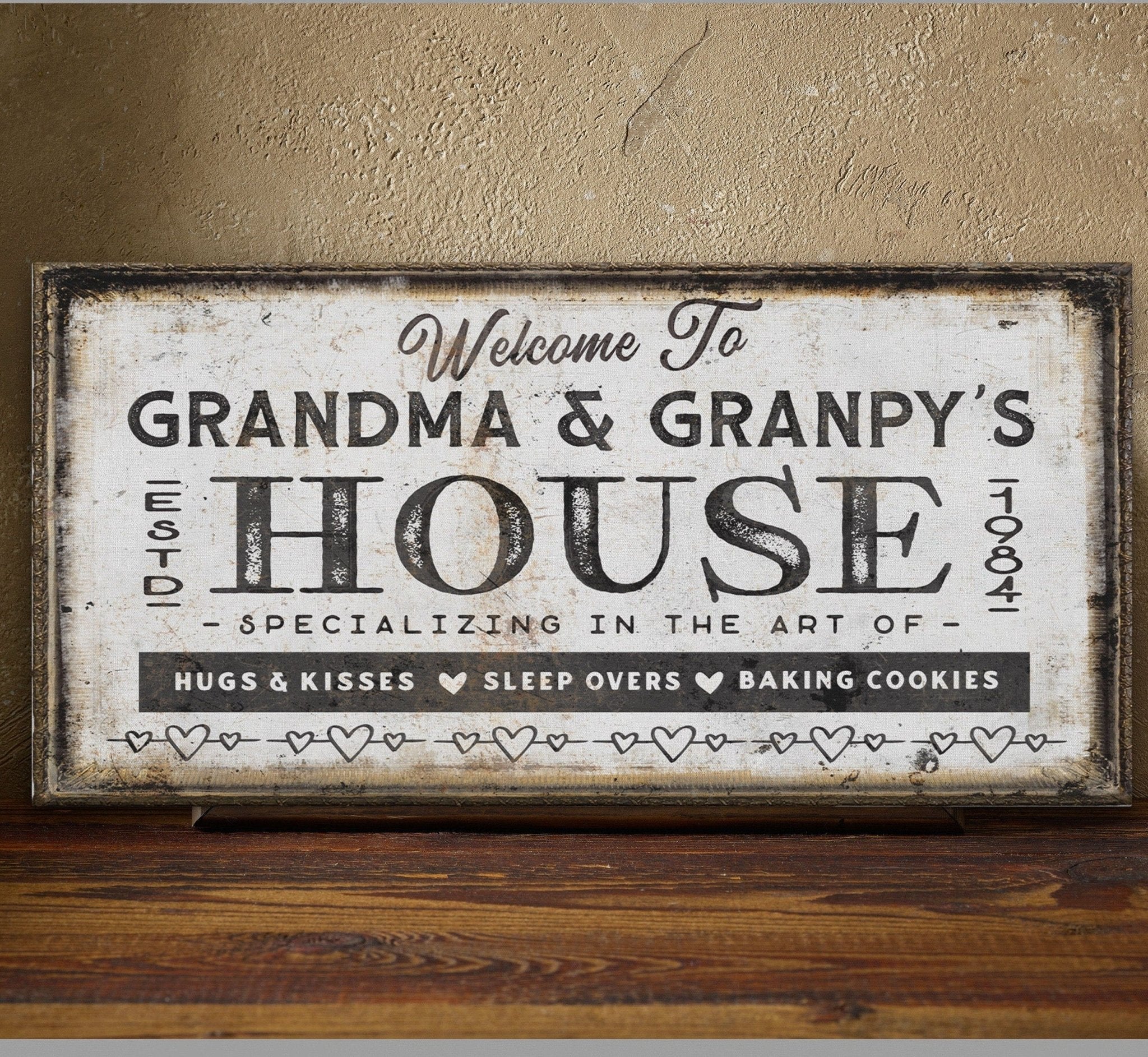 Grandma & Grandpas House Canvas Sign | Personalizable Grandparent Gift - thewrightstore
