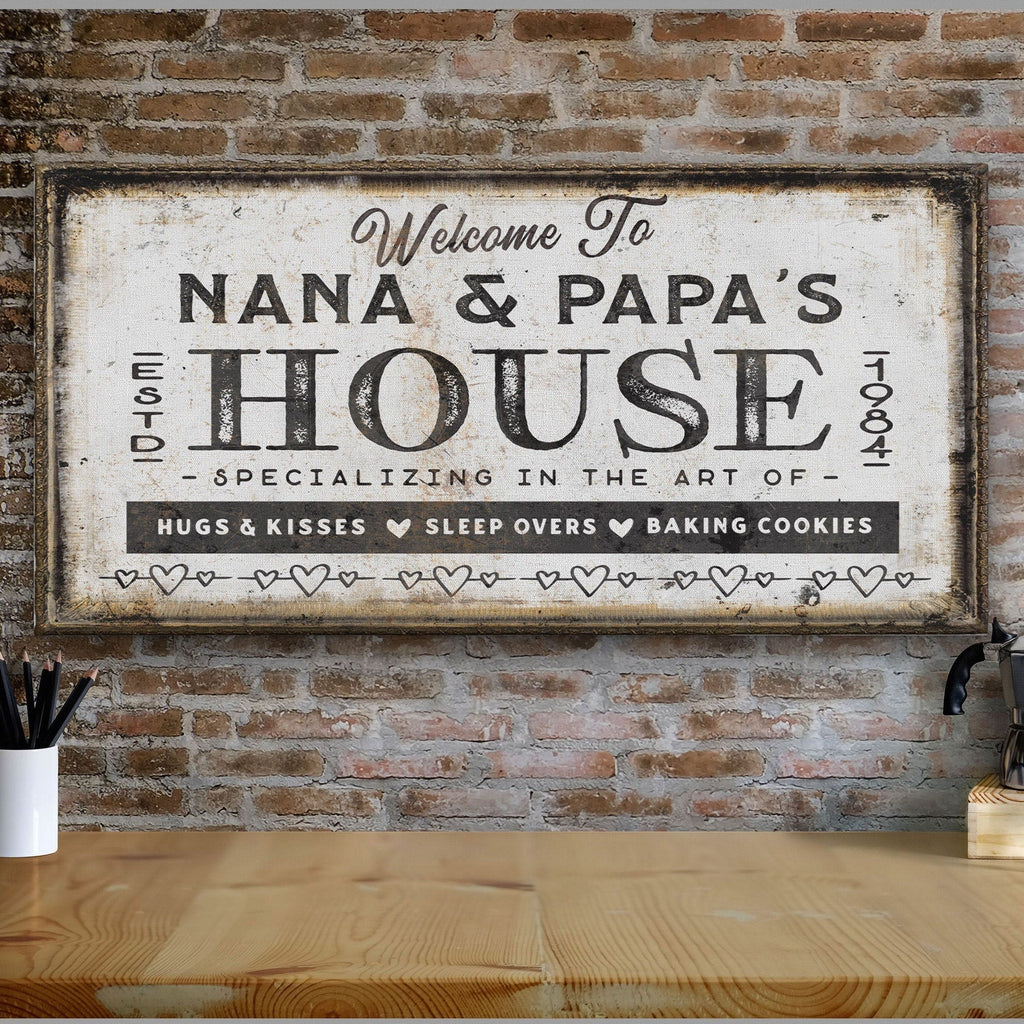 Grandma & Grandpas House Canvas Sign | Personalizable Grandparent Gift - thewrightstore