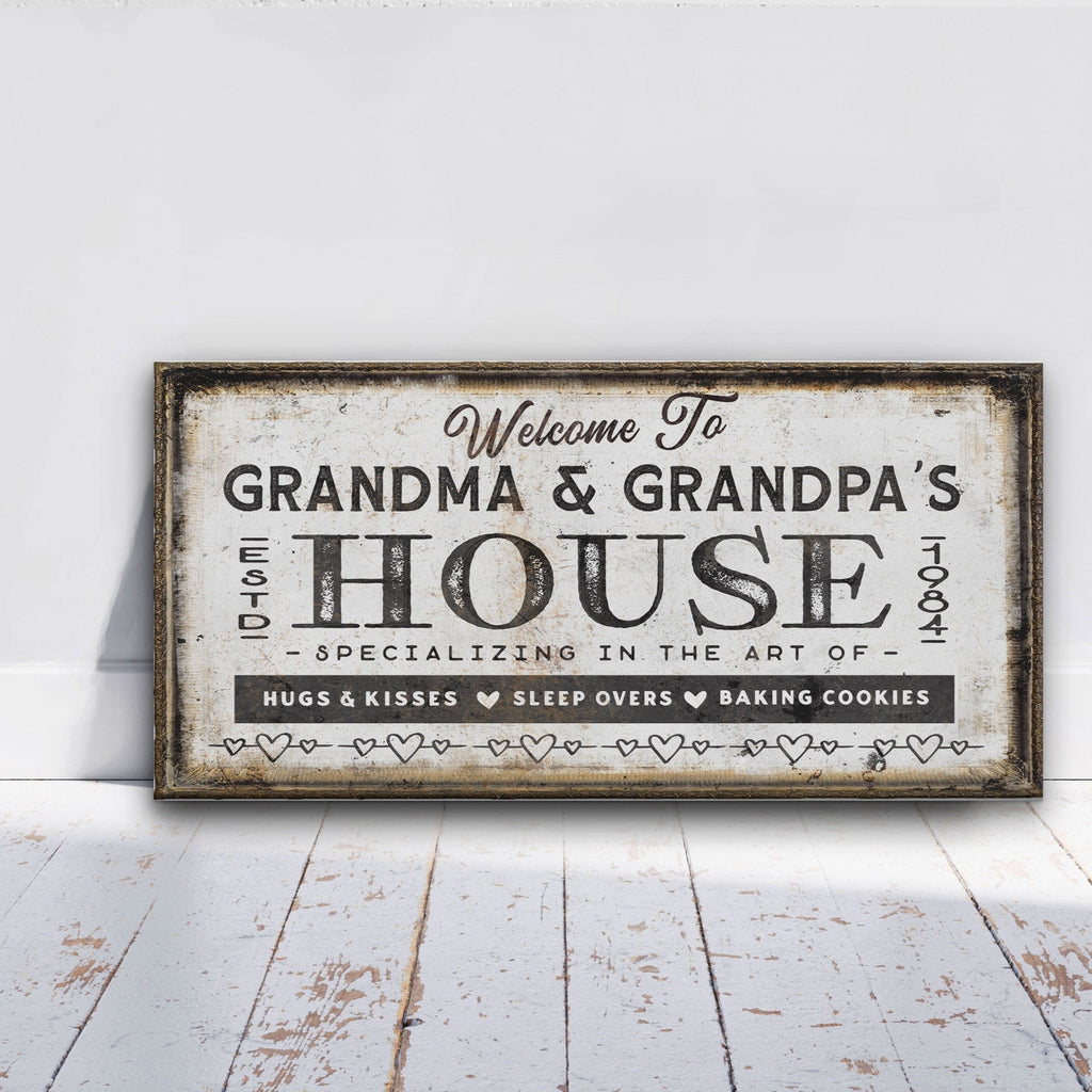 Grandma & Grandpas House Canvas Sign | Personalizable Grandparent Gift - thewrightstore