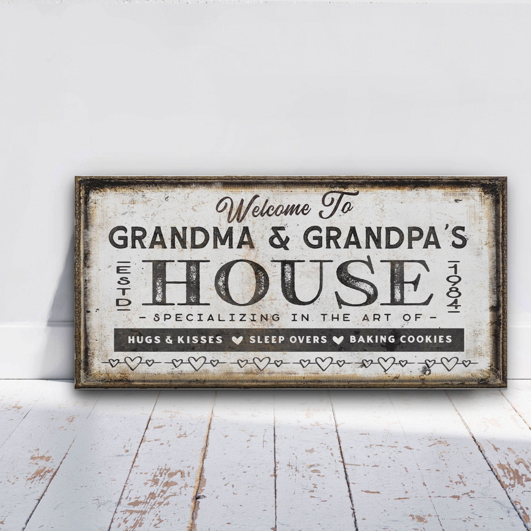 Grandma & Grandpas House Canvas Sign | Personalizable Grandparent Gift - thewrightstore