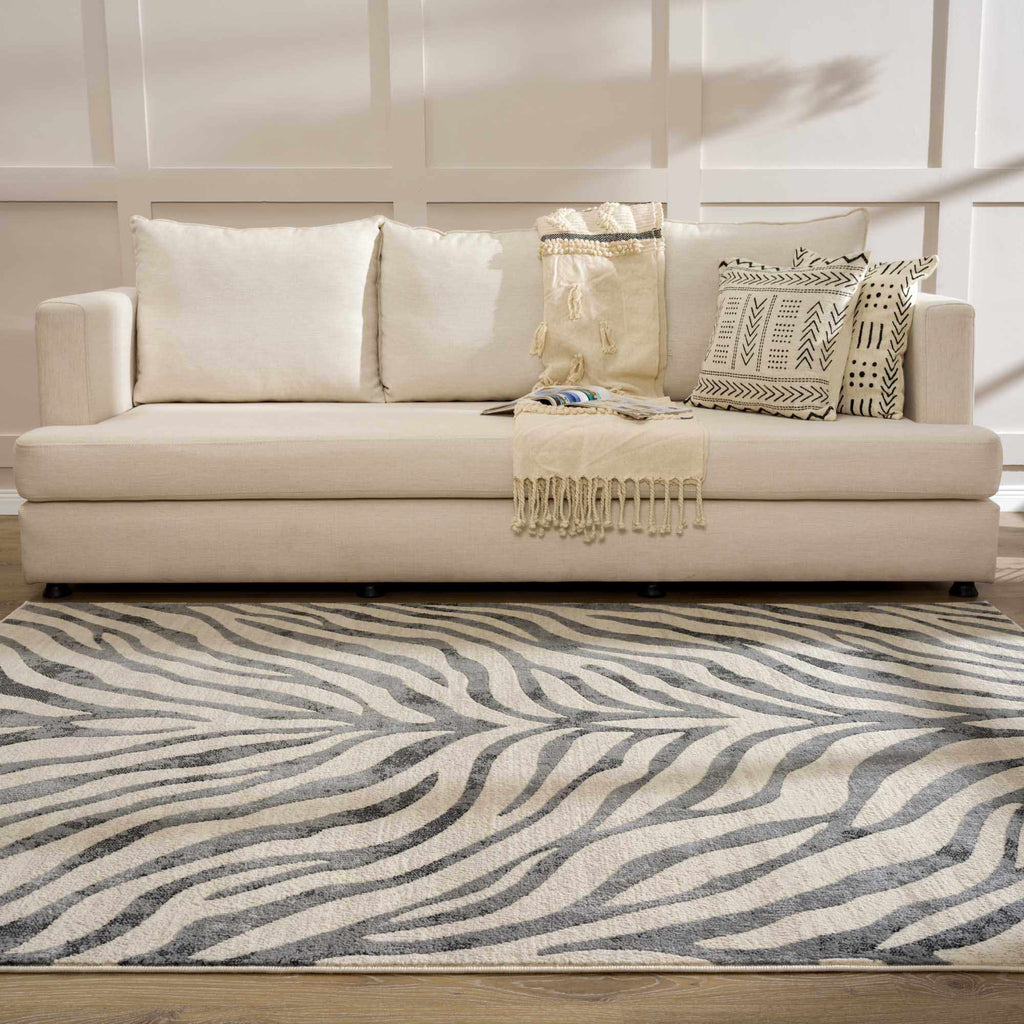 Gray Ecorse Zebra Print Area Rug - thewrightstore