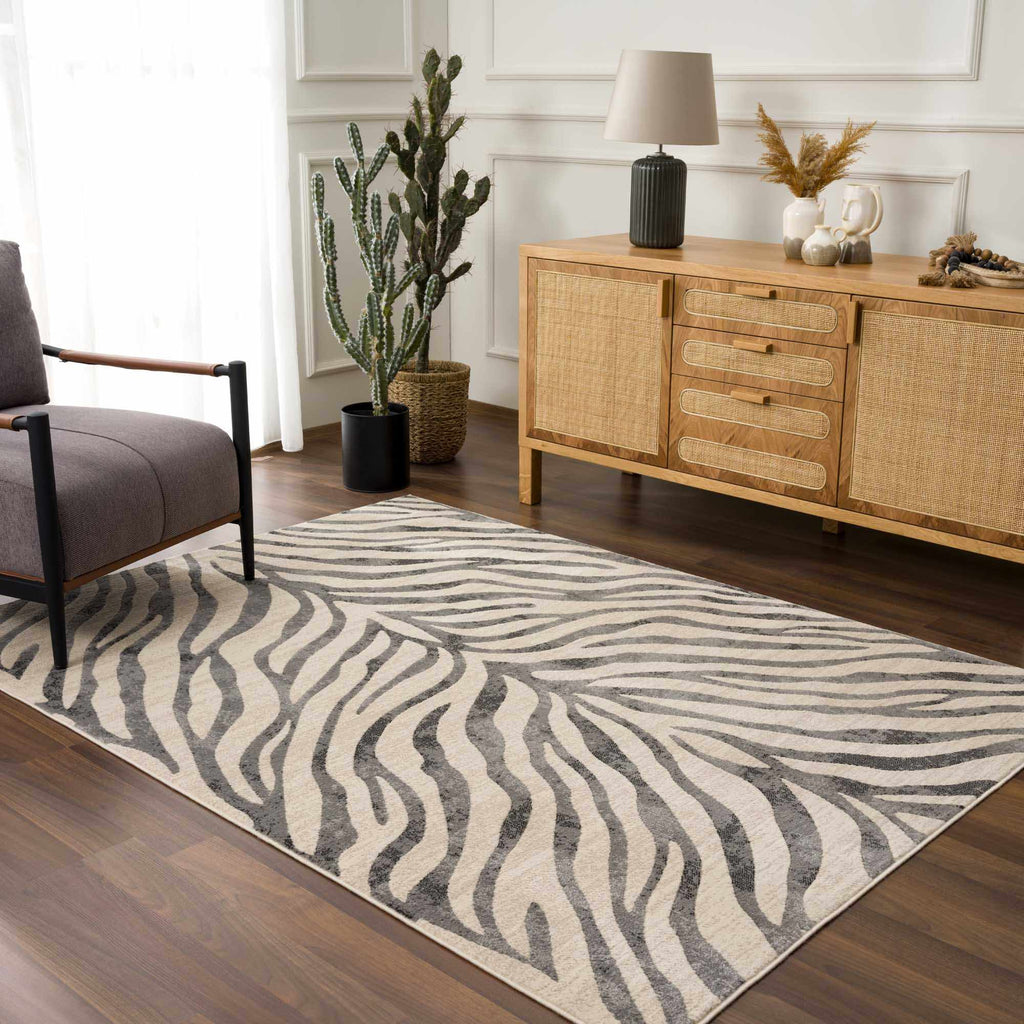 Gray Ecorse Zebra Print Area Rug - thewrightstore