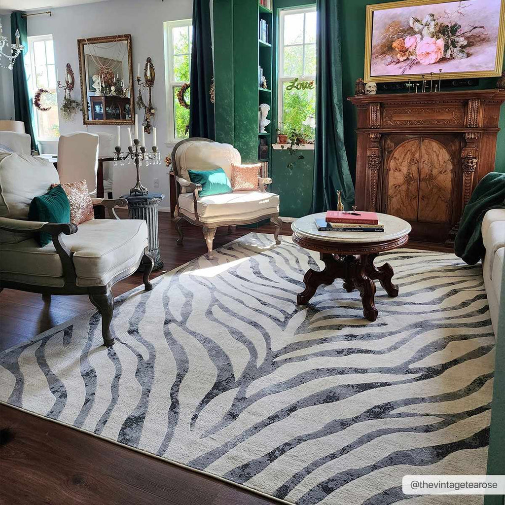 Gray Ecorse Zebra Print Area Rug - thewrightstore