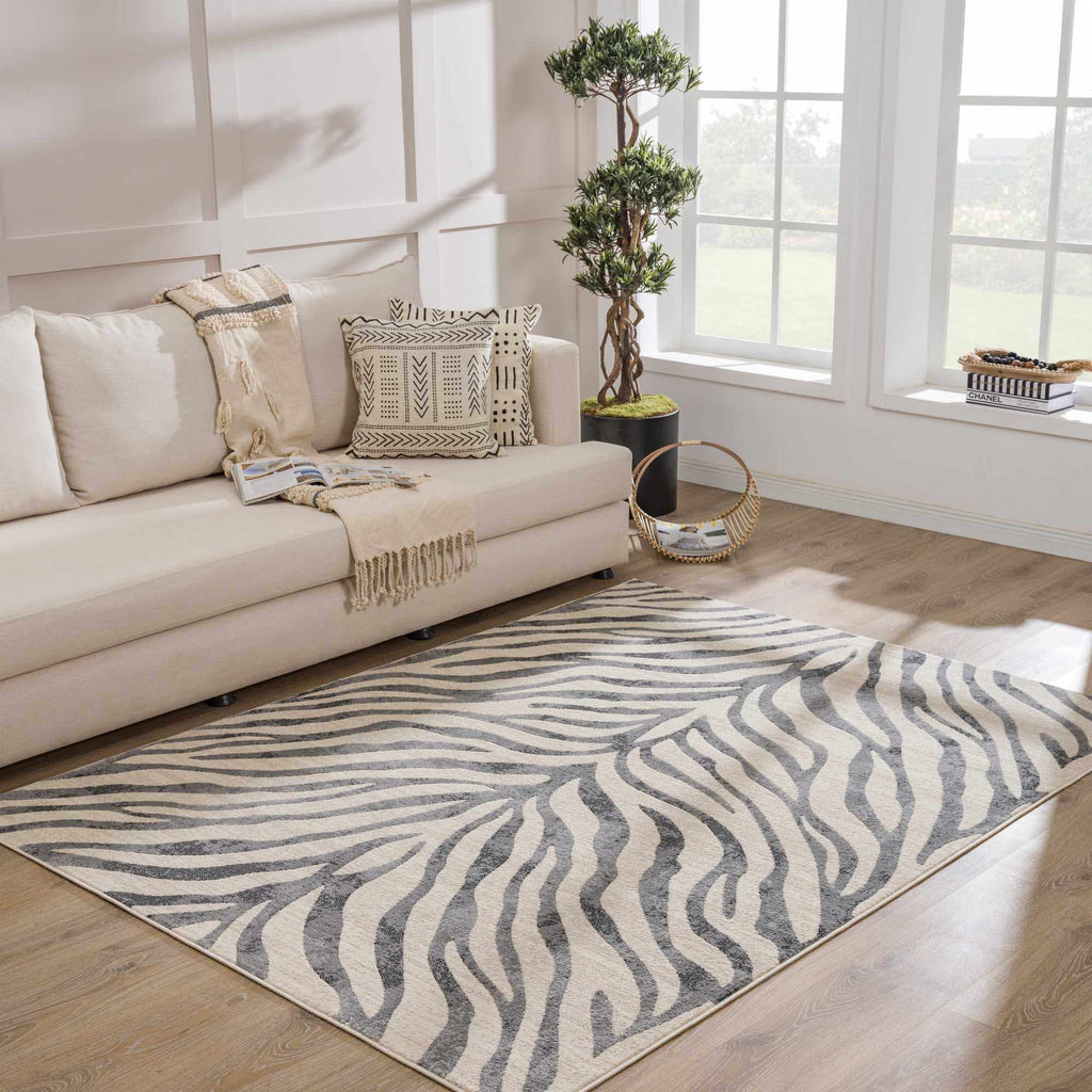 Gray Ecorse Zebra Print Area Rug - thewrightstore
