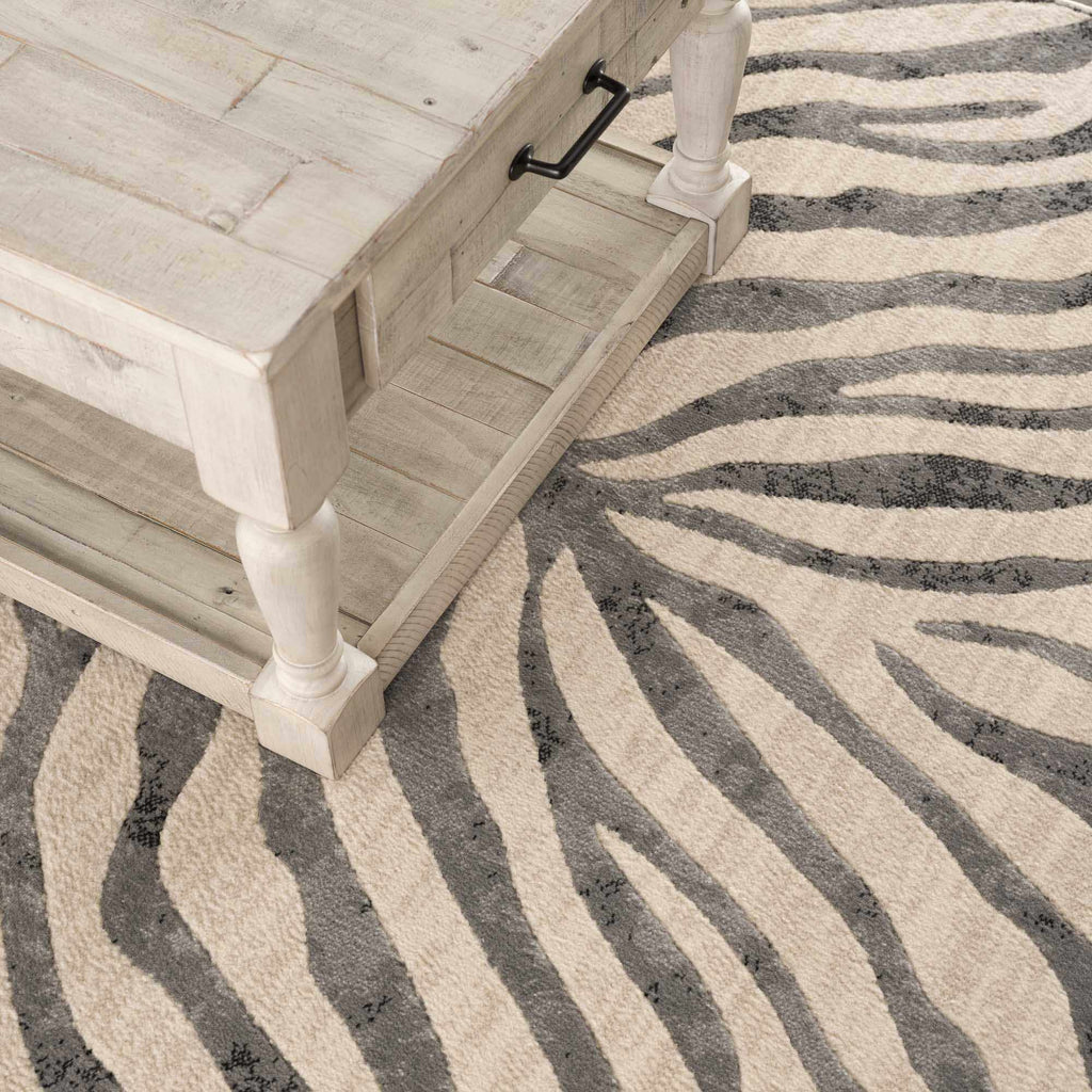 Gray Ecorse Zebra Print Area Rug - thewrightstore