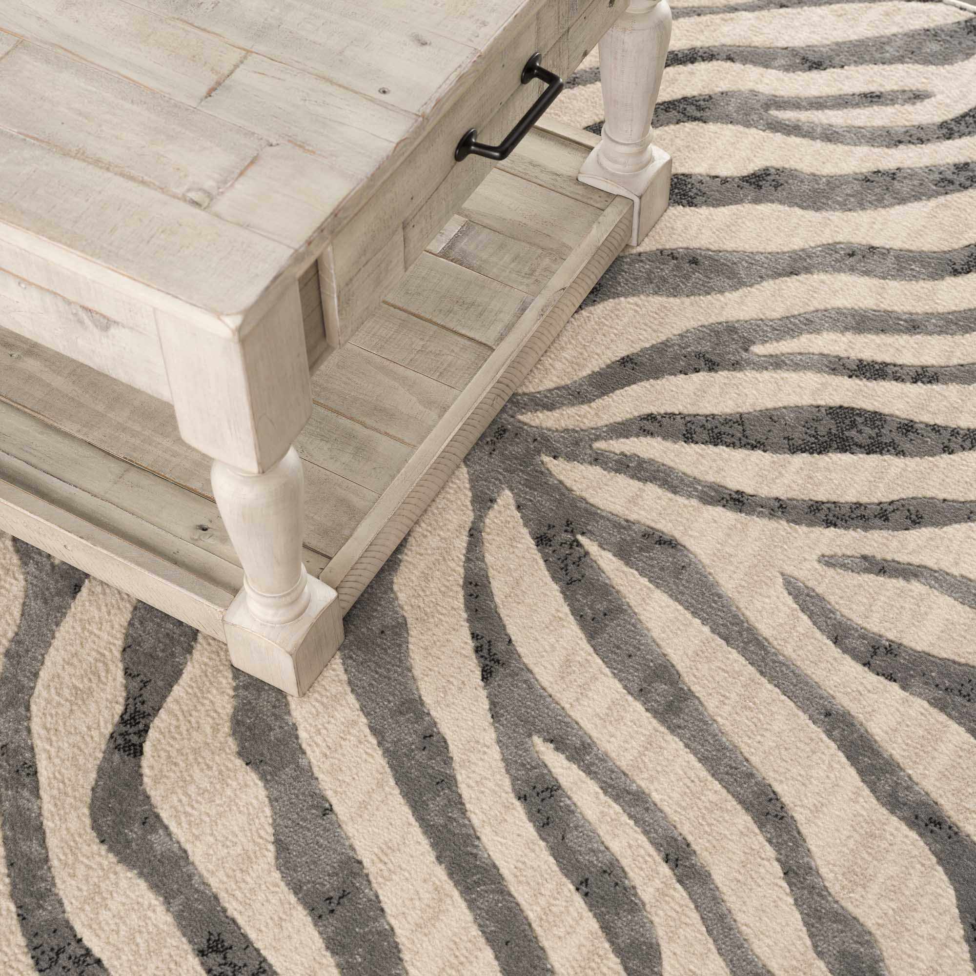 Gray Ecorse Zebra Print Area Rug - thewrightstore