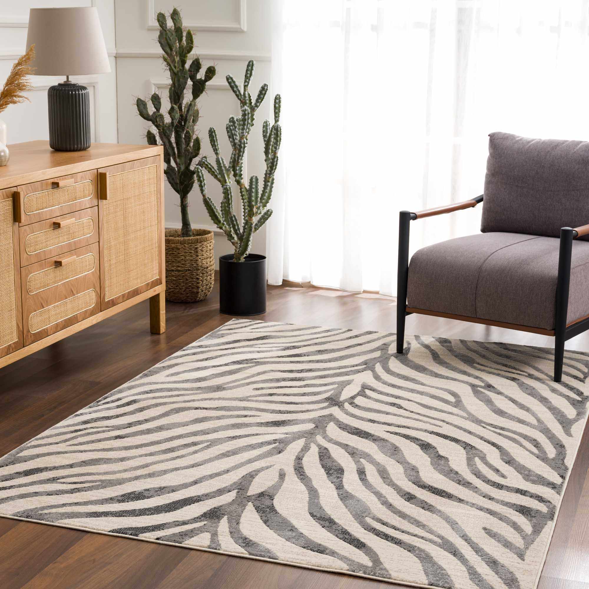Gray Ecorse Zebra Print Area Rug - thewrightstore