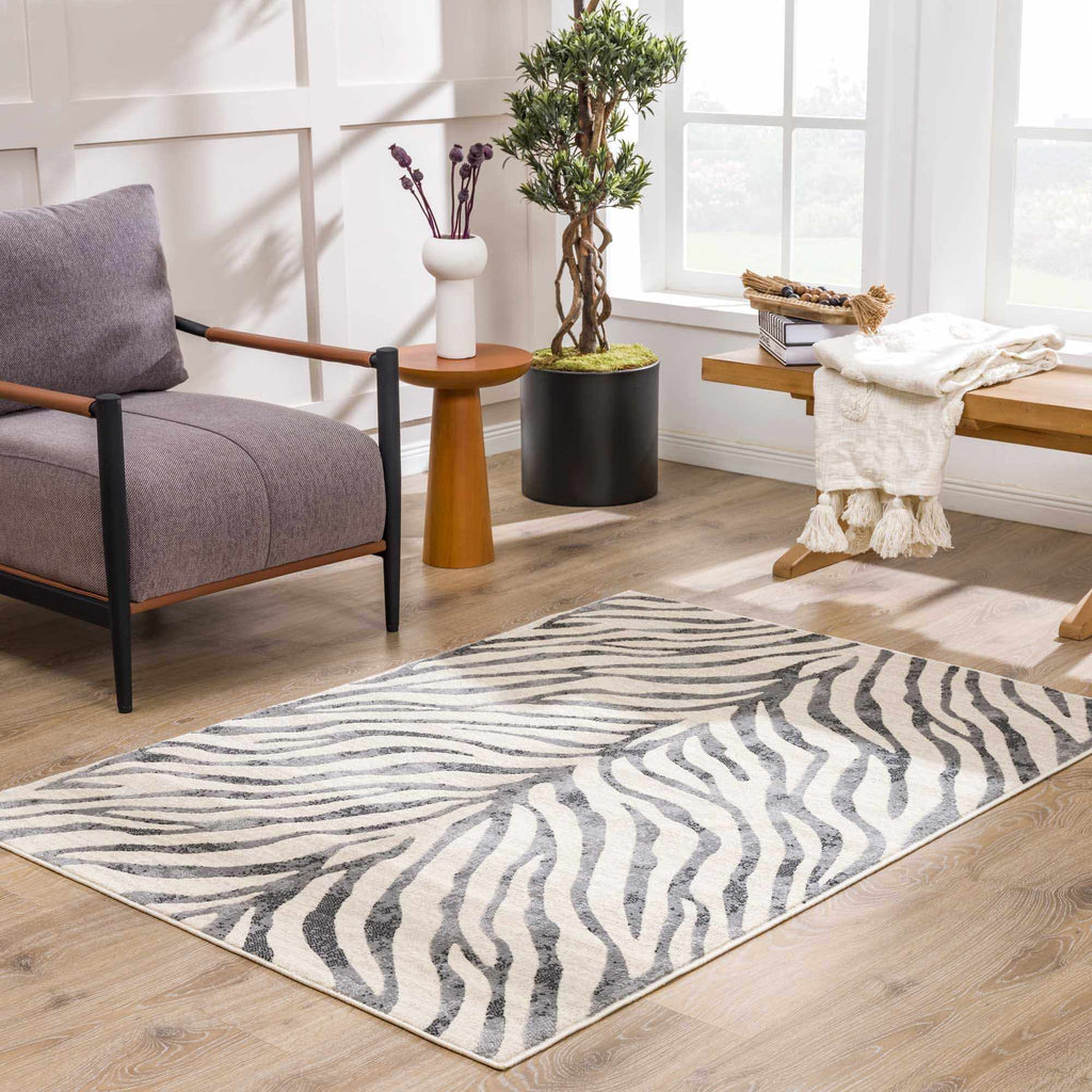 Gray Ecorse Zebra Print Area Rug - thewrightstore