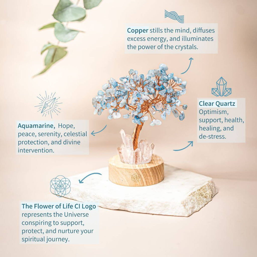 Guardian Angel Lamp of Protection - Aquamarine Tree - thewrightstore