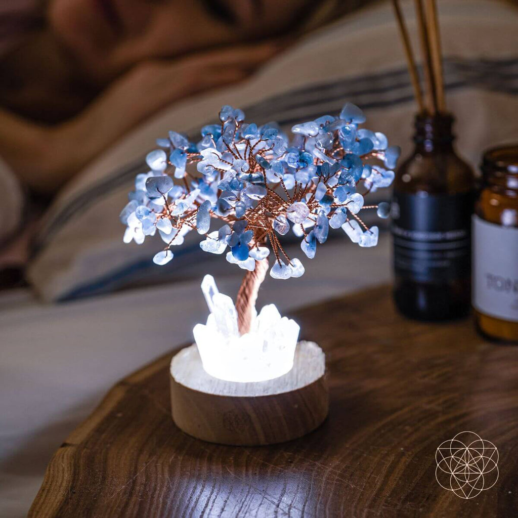 Guardian Angel Lamp of Protection - Aquamarine Tree - thewrightstore
