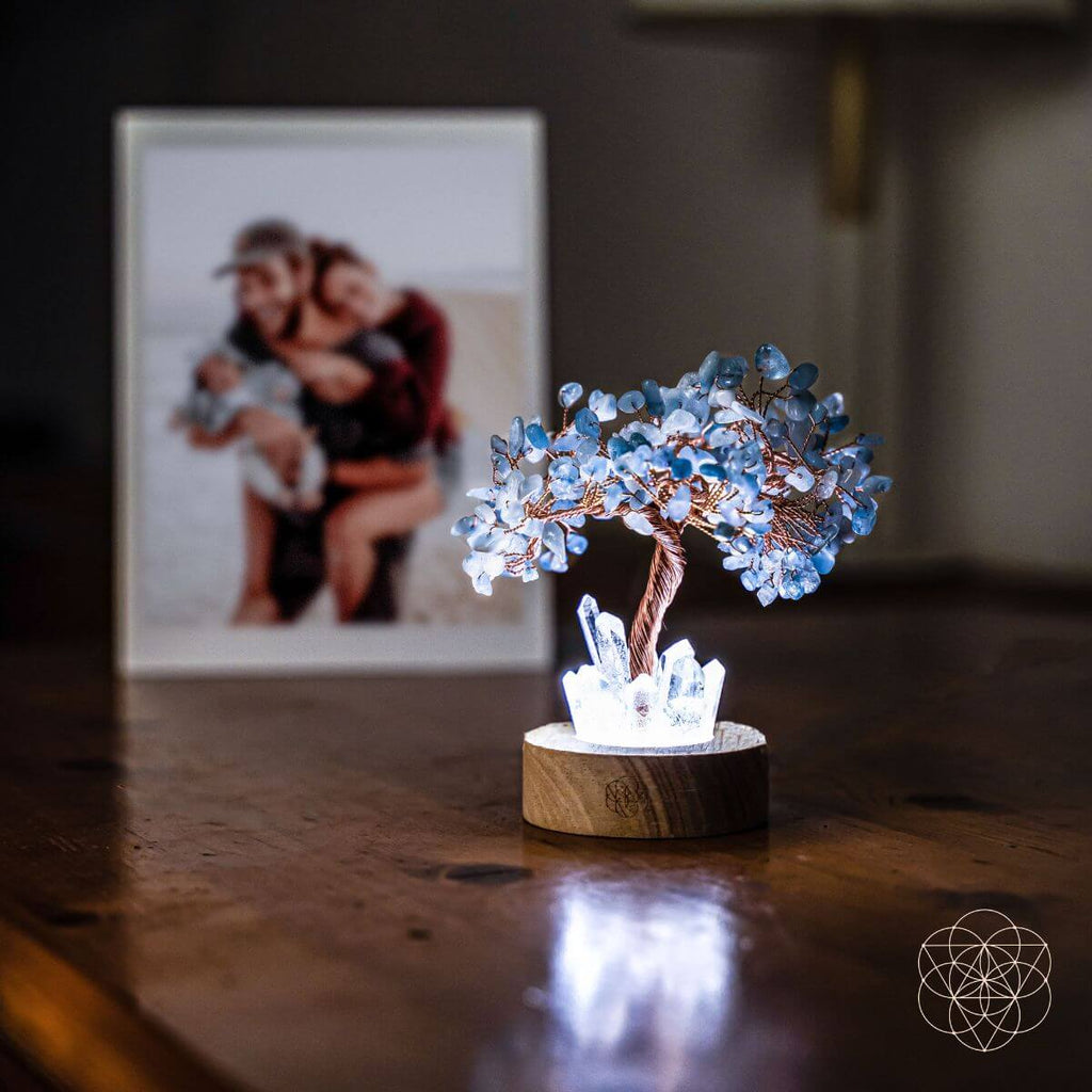 Guardian Angel Lamp of Protection - Aquamarine Tree - thewrightstore