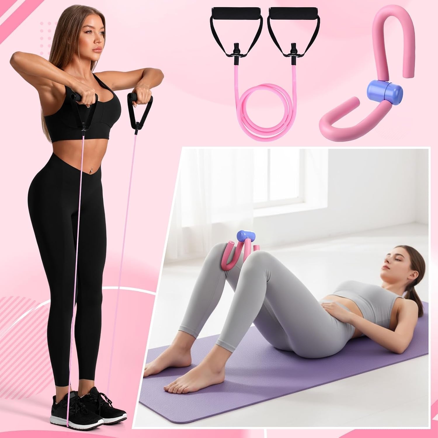 Halloscume 17-Piece Pilates Home Kit with Resistance Bands and Tube Pedal Puller for Women's Weight Loss and Leg Training - Ideal Workout Equipment for Beginners and Yoga Enthusiasts - thewrightstore