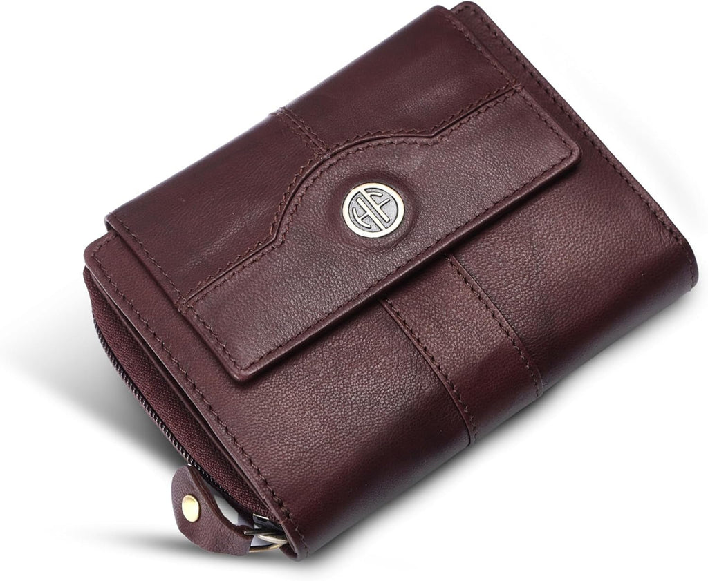 HAMMONDS FLYCATCHER Women's Genuine Leather Wallet - RFID Protection, 14 Card Slots, 3 ID Card Slots - Antique Brown Daily Use Money Purse - thewrightstore