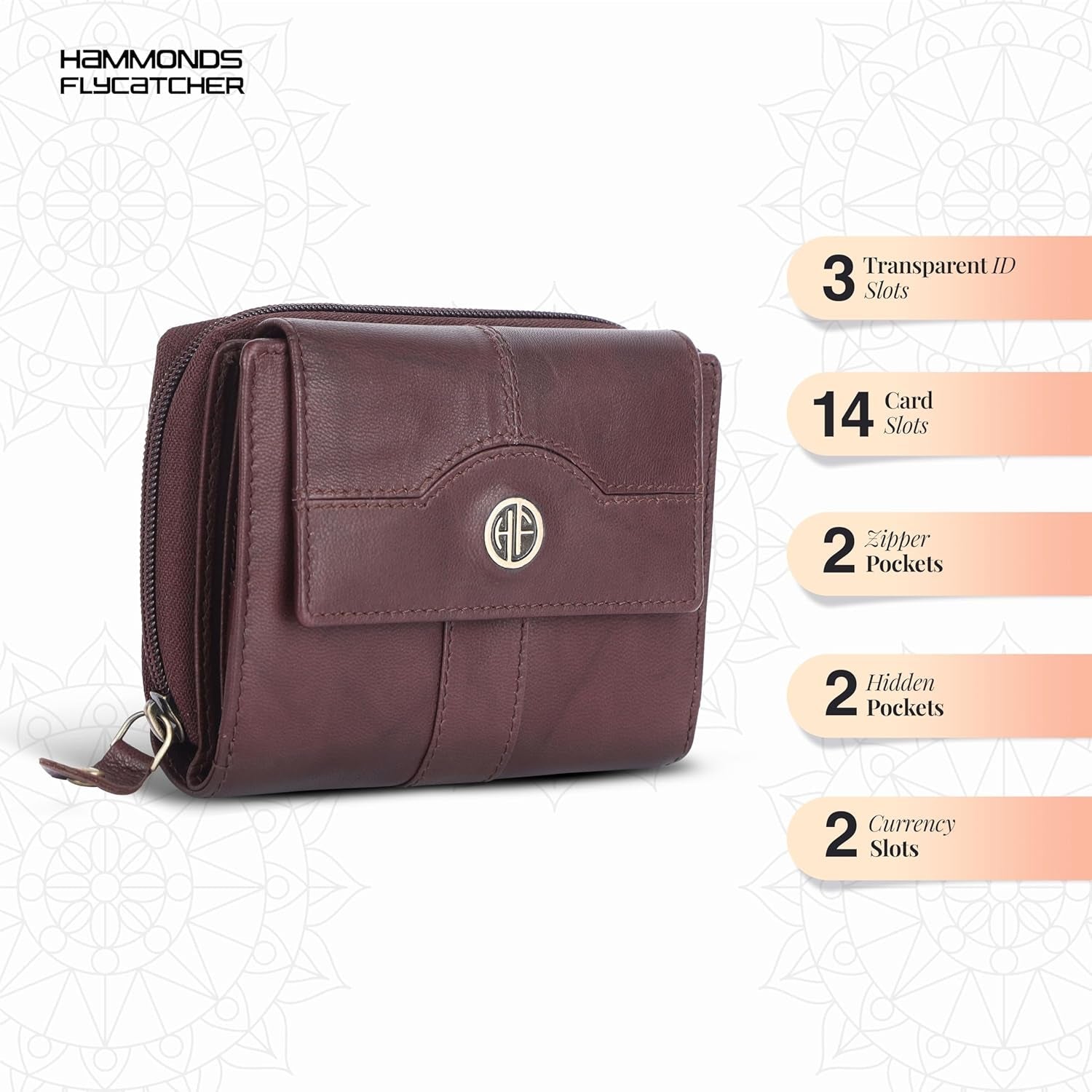 HAMMONDS FLYCATCHER Women's Genuine Leather Wallet - RFID Protection, 14 Card Slots, 3 ID Card Slots - Antique Brown Daily Use Money Purse - thewrightstore