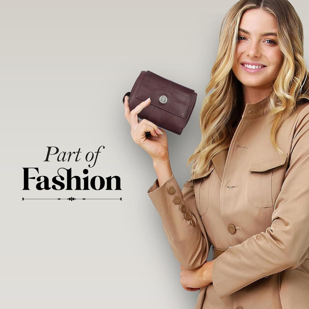 HAMMONDS FLYCATCHER Women's Genuine Leather Wallet - RFID Protection, 14 Card Slots, 3 ID Card Slots - Antique Brown Daily Use Money Purse - thewrightstore