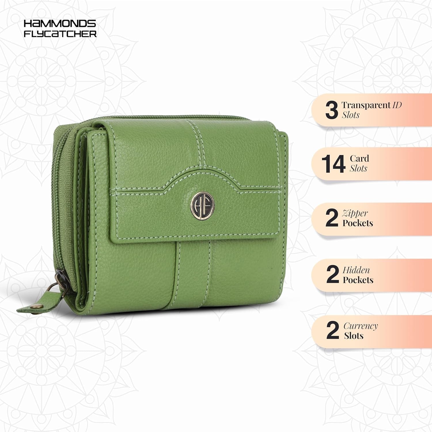 HAMMONDS FLYCATCHER Women's Leather Wallet with 14 Card Slots - Stylish Clutch Purse in Emerald Green - thewrightstore