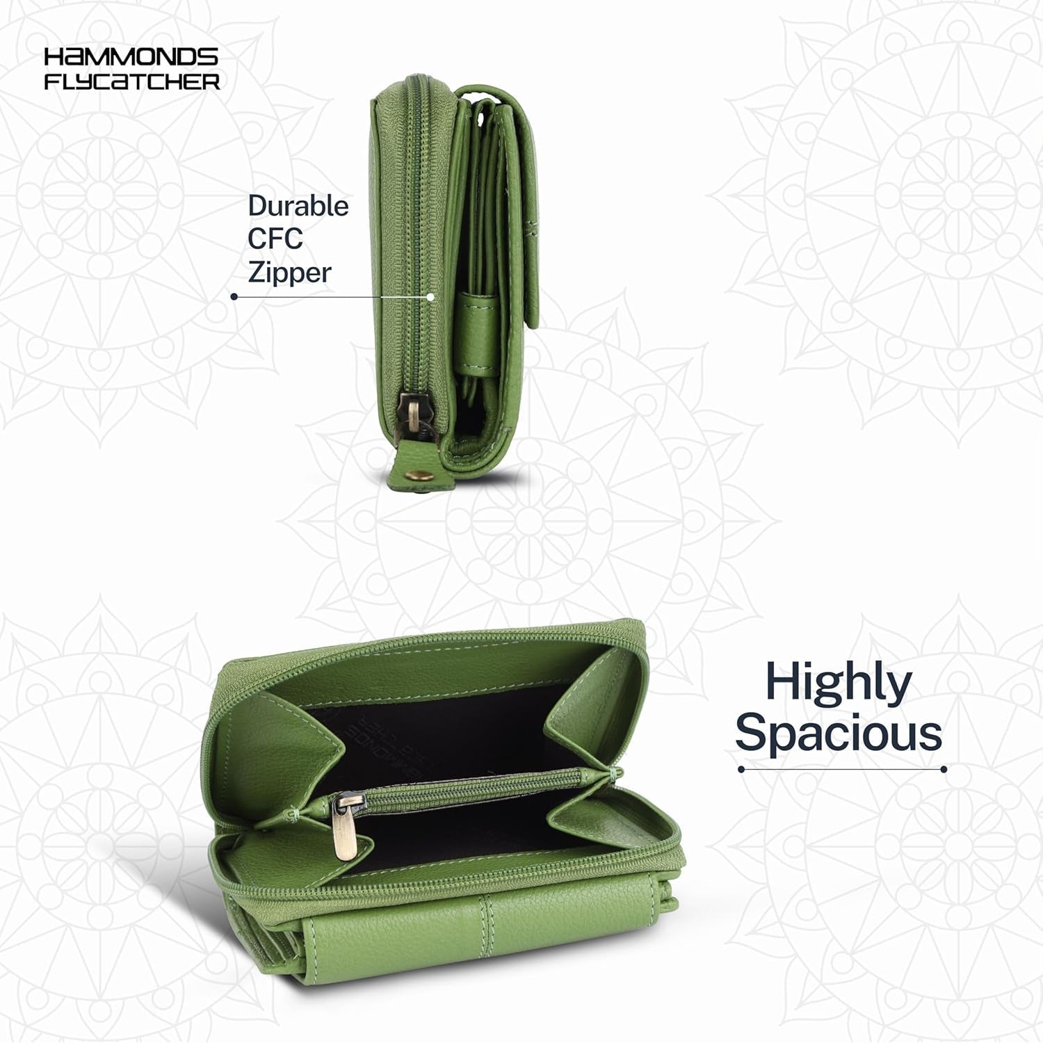 HAMMONDS FLYCATCHER Women's Leather Wallet with 14 Card Slots - Stylish Clutch Purse in Emerald Green - thewrightstore