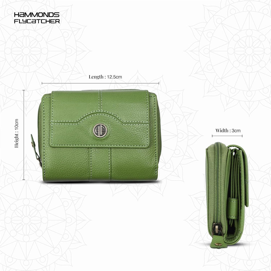 HAMMONDS FLYCATCHER Women's Leather Wallet with 14 Card Slots - Stylish Clutch Purse in Emerald Green - thewrightstore