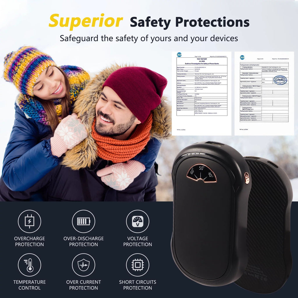 Hand Warmers Rechargeable 2 Pack, 10000 Mah Hot Hand Warmers , Electric USB Rechargeable Portable Hand Warmer, Reusable Hand Warmer for Camping, Fishing, Skiing, Hiking - thewrightstore