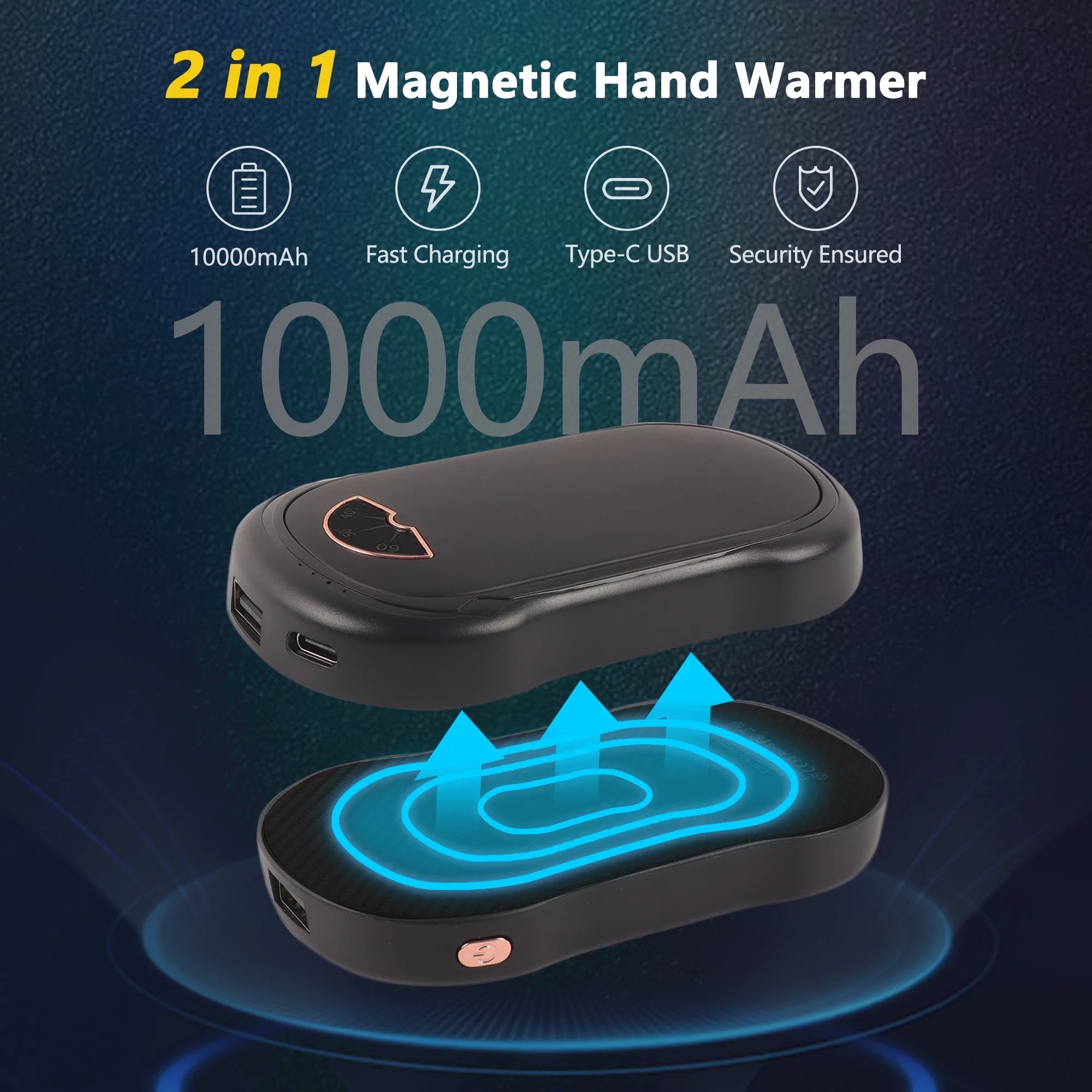 Hand Warmers Rechargeable 2 Pack, 10000 Mah Hot Hand Warmers , Electric USB Rechargeable Portable Hand Warmer, Reusable Hand Warmer for Camping, Fishing, Skiing, Hiking - thewrightstore
