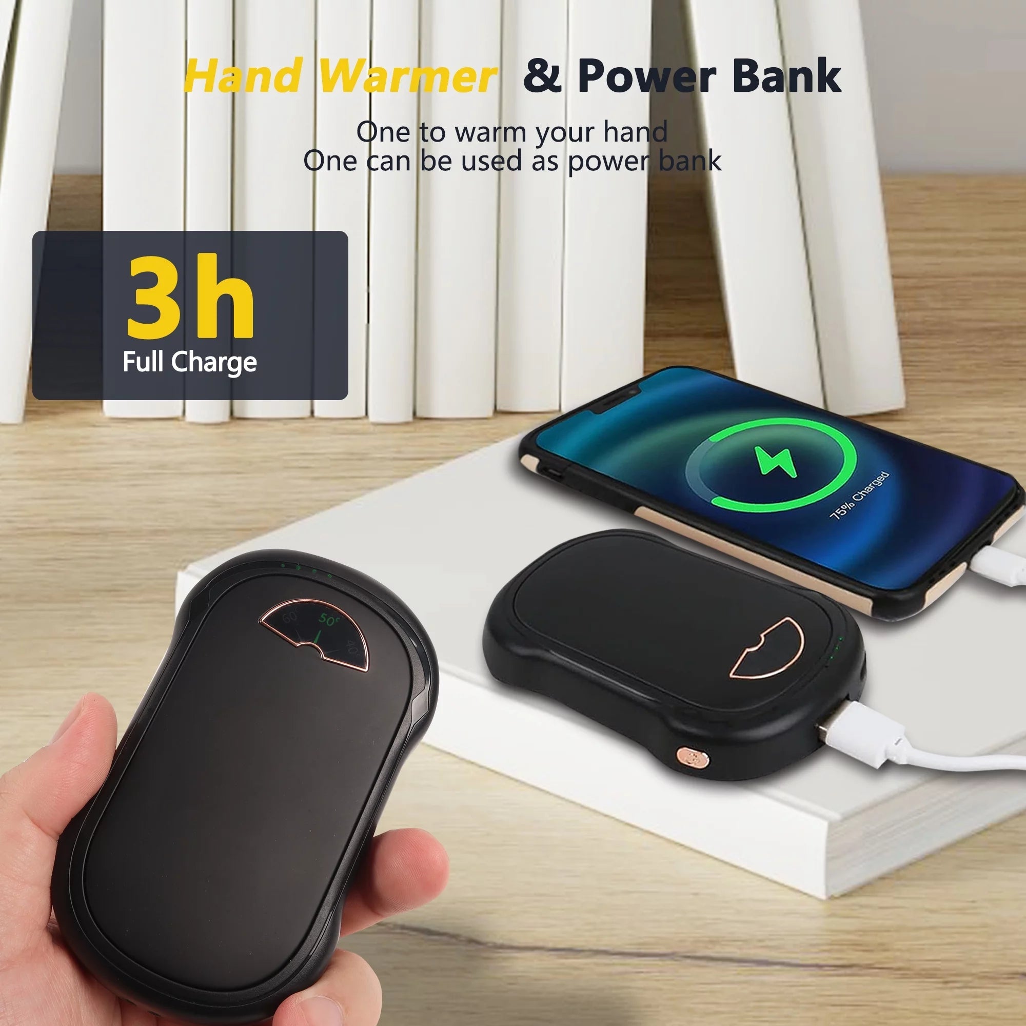 Hand Warmers Rechargeable 2 Pack, 10000 Mah Hot Hand Warmers , Electric USB Rechargeable Portable Hand Warmer, Reusable Hand Warmer for Camping, Fishing, Skiing, Hiking - thewrightstore
