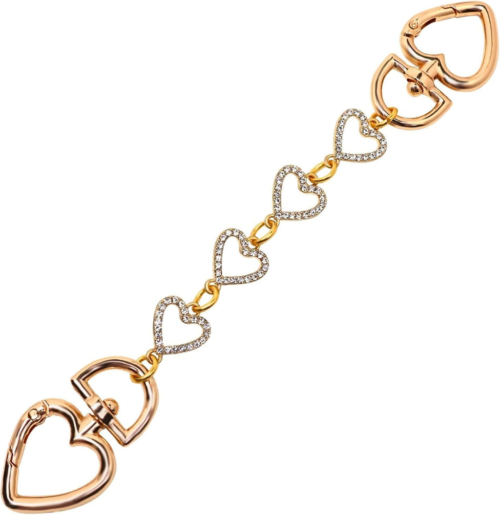 Handbag Chain Strap Extender with Rhinestone Heart Accents - Compatible with Most Purses, Shoulder Bags, and Wallets - thewrightstore