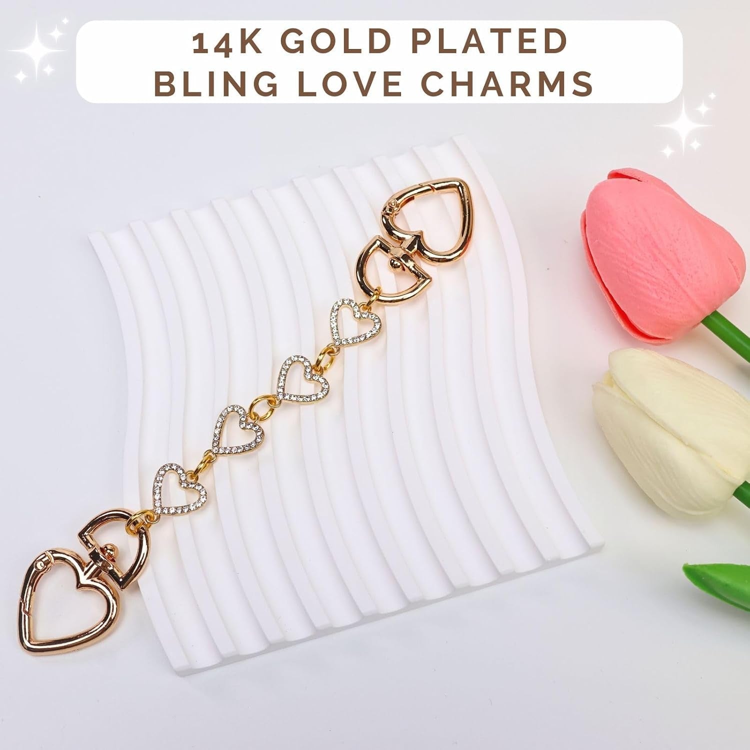 Handbag Chain Strap Extender with Rhinestone Heart Accents - Compatible with Most Purses, Shoulder Bags, and Wallets - thewrightstore