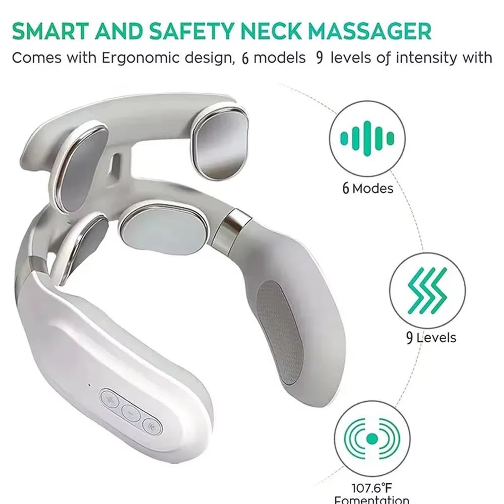 Heated Neck & Spine Massager – 4D Head Relief with Vibration, Heat & Breathing Light - thewrightstore