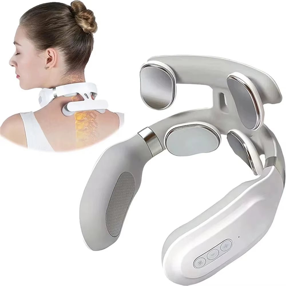 Heated Neck & Spine Massager – 4D Head Relief with Vibration, Heat & Breathing Light - thewrightstore