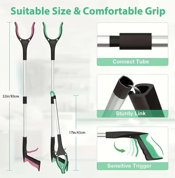 Heavy - Duty Steel Folding Trash Picker – 32" with Magnet & Anti - Slip Handle - thewrightstore
