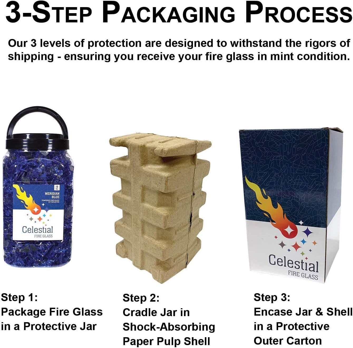 High Luster, 1/2" Reflective Tempered Fire Glass in Meridian Blue | 10 Pound Jar - thewrightstore