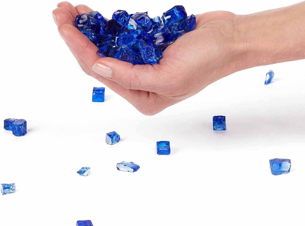 High Luster, 1/2" Reflective Tempered Fire Glass in Meridian Blue | 10 Pound Jar - thewrightstore
