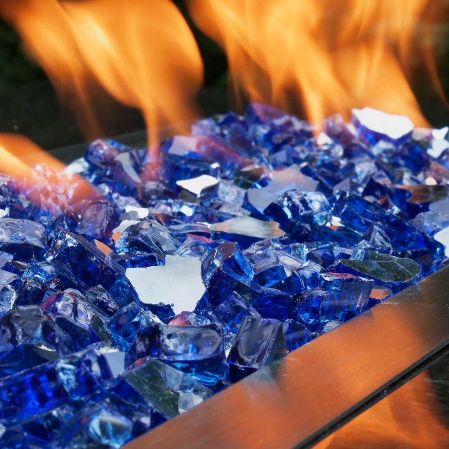 High Luster, 1/2" Reflective Tempered Fire Glass in Meridian Blue | 10 Pound Jar - thewrightstore