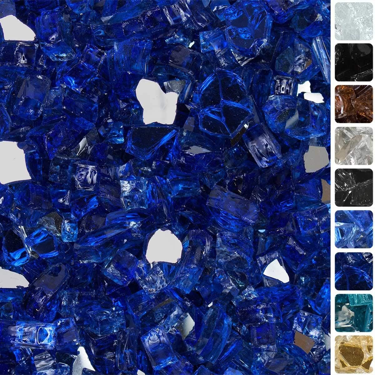 High Luster, 1/2" Reflective Tempered Fire Glass in Meridian Blue | 10 Pound Jar - thewrightstore