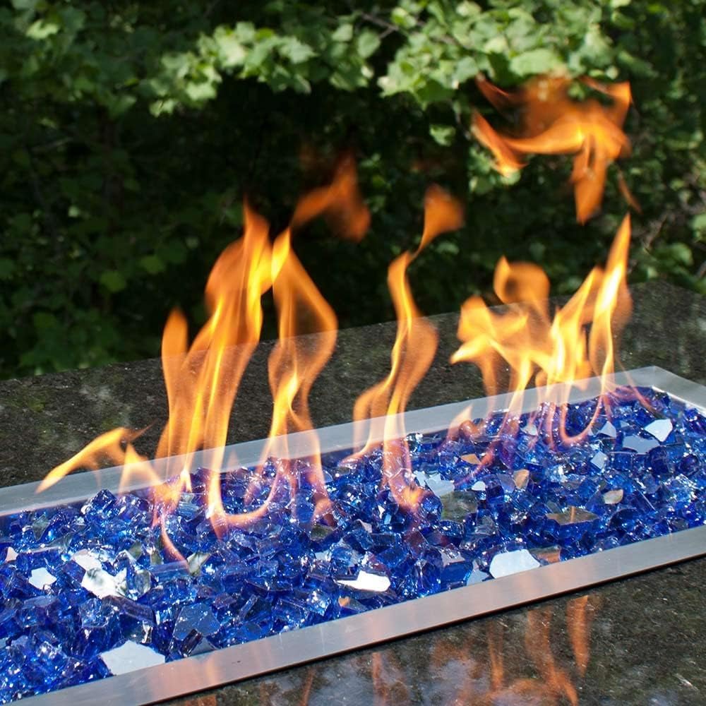 High Luster, 1/2" Reflective Tempered Fire Glass in Meridian Blue | 10 Pound Jar - thewrightstore