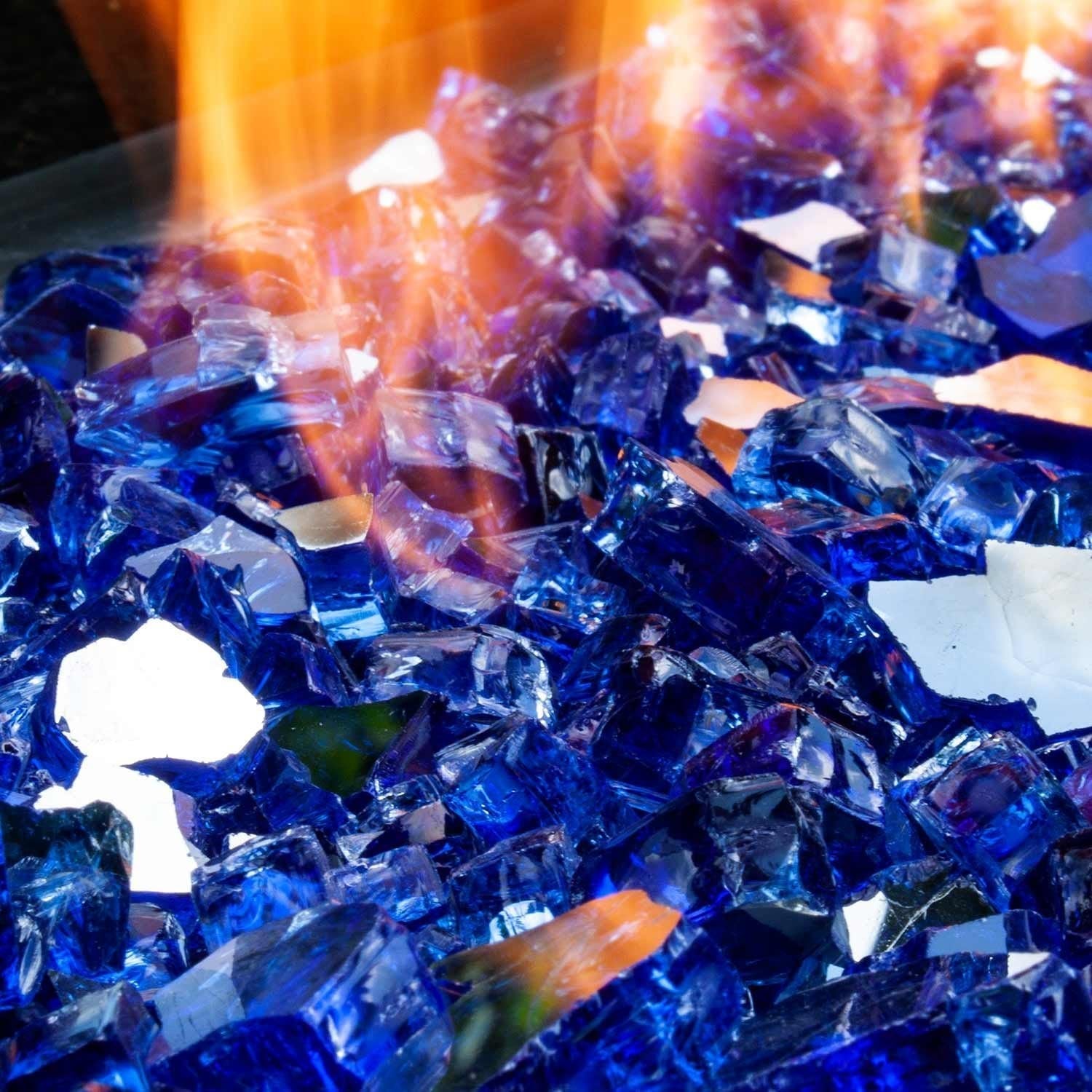 High Luster, 1/2" Reflective Tempered Fire Glass in Meridian Blue | 10 Pound Jar - thewrightstore