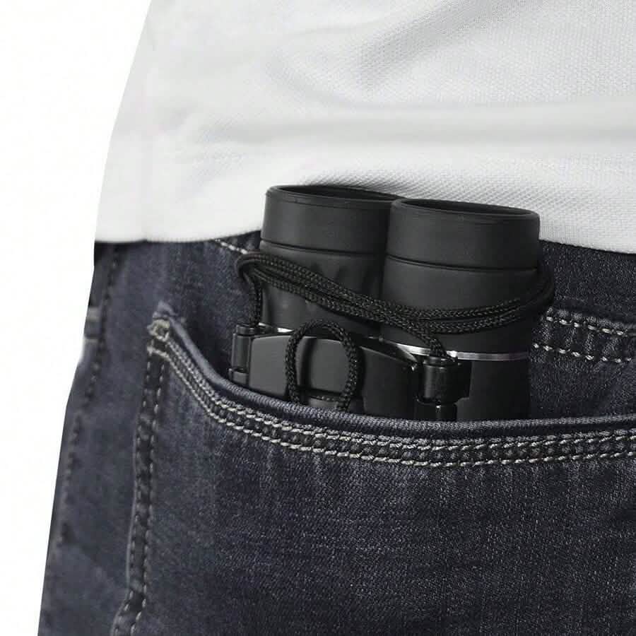 High Powered Mini Pocket Binoculars 10x25 with Phone Adapter – Compact, Lightweight, Portable – Black - thewrightstore