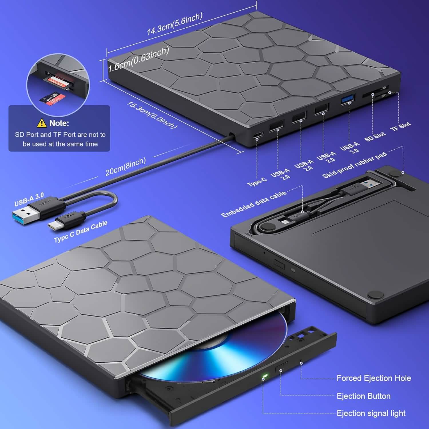 High - Speed USB 3.0 External CD/DVD Drive with Burner – Plug & Play, Windows & Mac Compatible - thewrightstore
