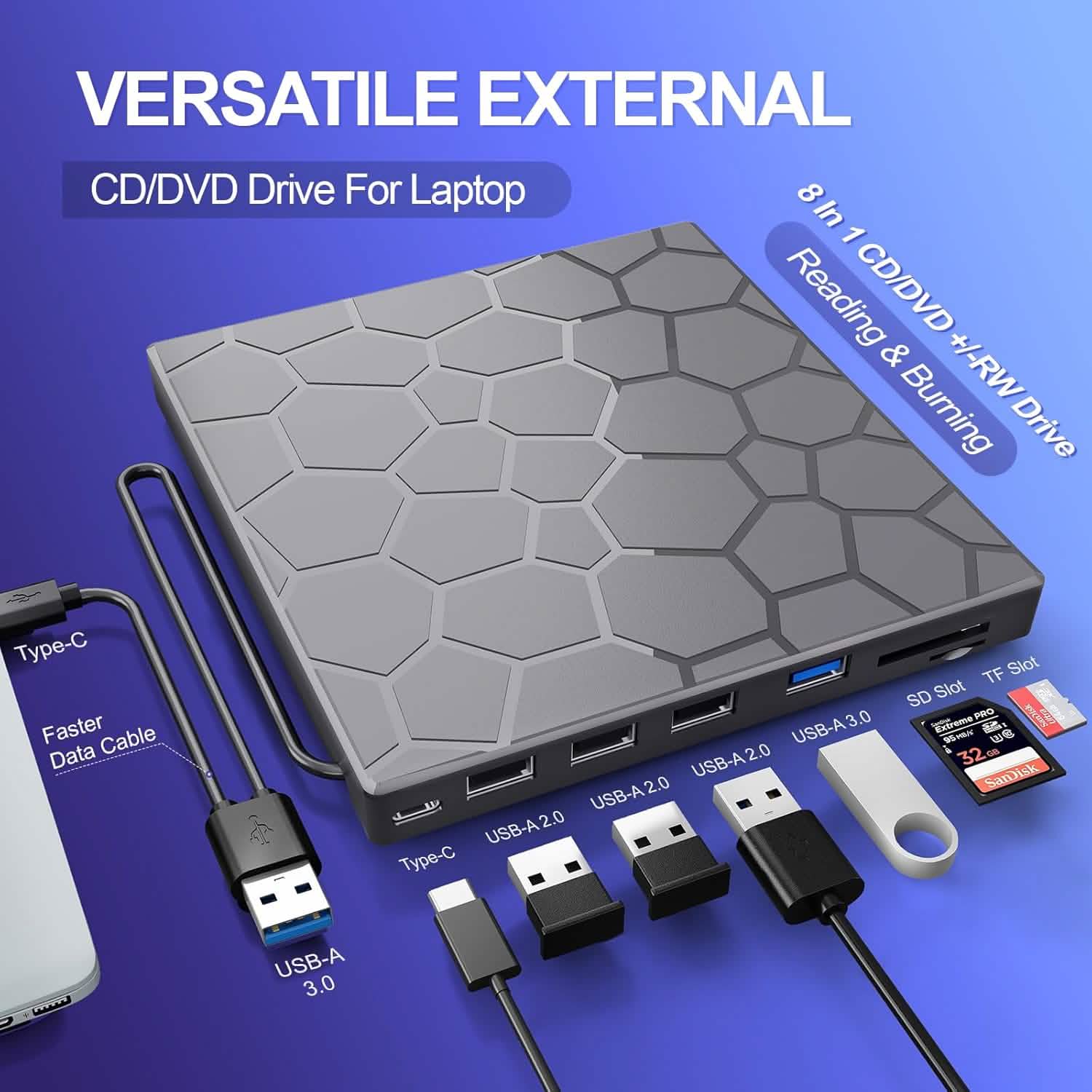 High - Speed USB 3.0 External CD/DVD Drive with Burner – Plug & Play, Windows & Mac Compatible - thewrightstore