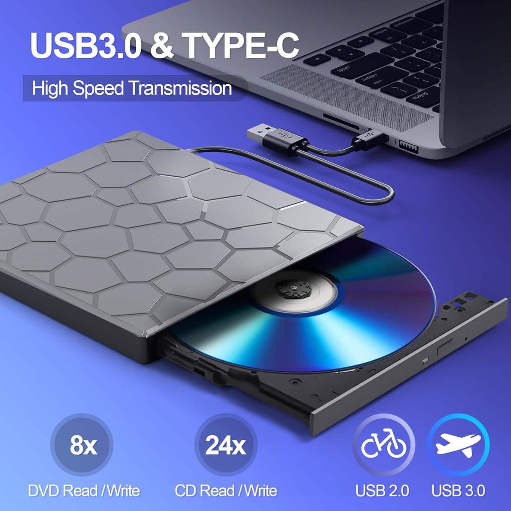 High - Speed USB 3.0 External CD/DVD Drive with Burner – Plug & Play, Windows & Mac Compatible - thewrightstore
