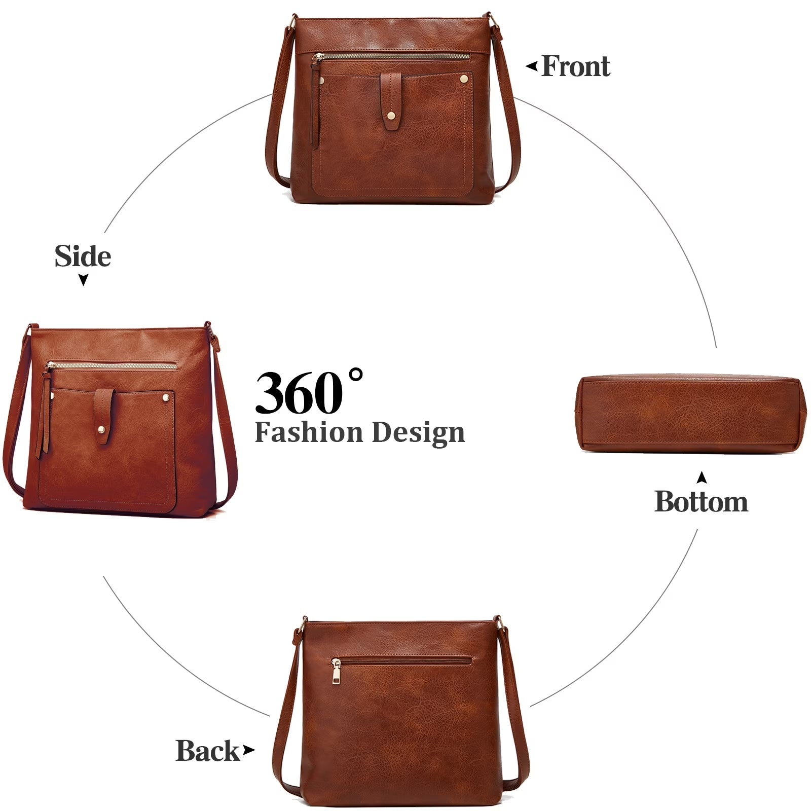 Hobo Bags for Women Large Leather Purses and Handbags Crossbody Tote Shoulder Bag with Side Pockets Adjustable Strap - thewrightstore