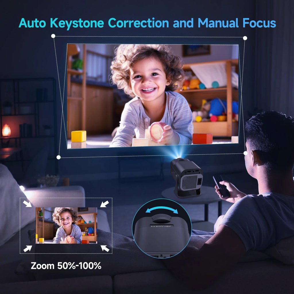 HY320 Mini Newly Native 720P Android 11 4K Projector 300ANSI Wifi6 BT5.0 Cinema Outdoor Portable 180° Rotable Projector - thewrightstore