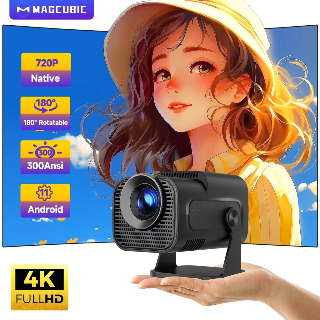 HY320 Mini Newly Native 720P Android 11 4K Projector 300ANSI Wifi6 BT5.0 Cinema Outdoor Portable 180° Rotable Projector - thewrightstore