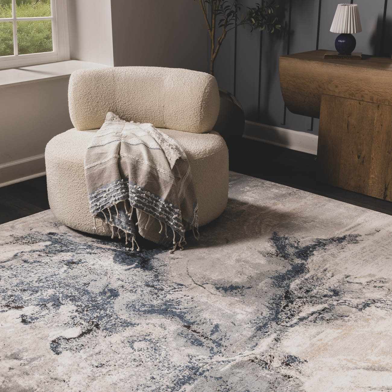 Kirkland Dark Blue Marble Rug - thewrightstore